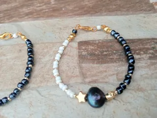 Pulsera Pareja/Amistad Yin-Yang, perlas barrocas