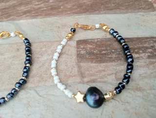 Pulsera Pareja/Amistad Yin-Yang, perlas barrocas