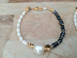 Pulsera Pareja/Amistad Yin-Yang, perlas barrocas