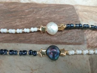 Pulsera Pareja/Amistad Yin-Yang, perlas barrocas