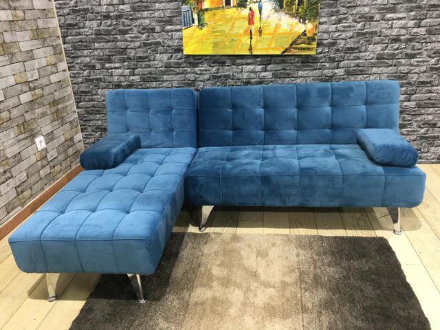 Sofá-cama chaise-longue terciopelo azul