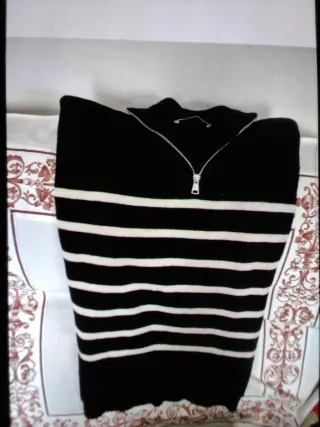 Jersey Rayas Zara Negro Blanco Media Cremallera