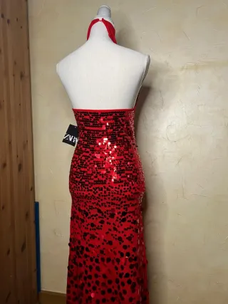 Vestido fiesta lentejuelas Zara rojo