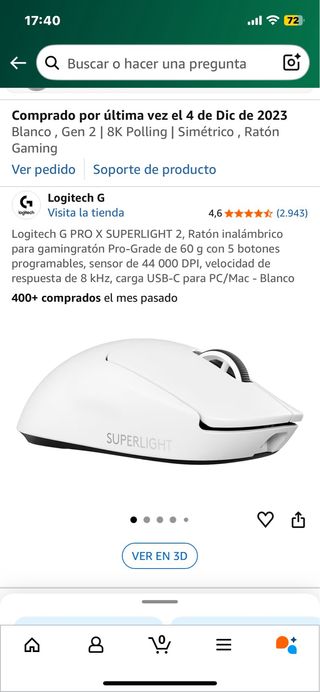 Logitech G PRO X SUPERLIGHT 2 Ratón Blanco