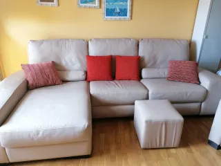 Sofá chaise longue piel beige GRANFORT 3 plazas