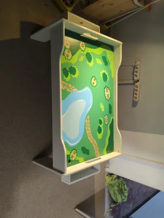 Mesa de juegos infantil para legos, tren de madera