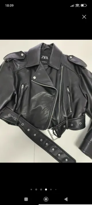 Cazadora Biker Crop Efecto Piel Zara