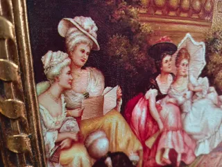 Oleografía con marco dorado ornamentado precioso