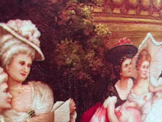 Oleografía con marco dorado ornamentado precioso