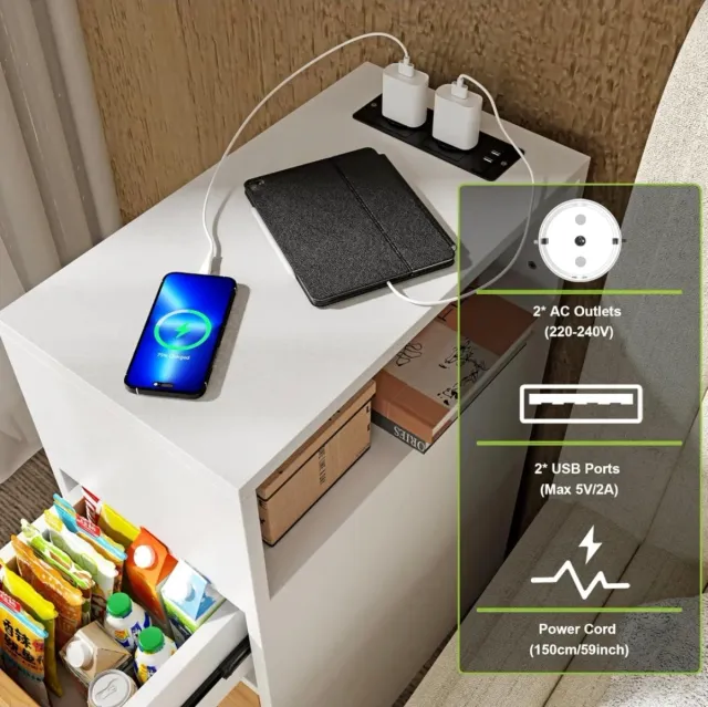 Mesita Noche Carga Blanca y Madera 70x45x25 NUEVO