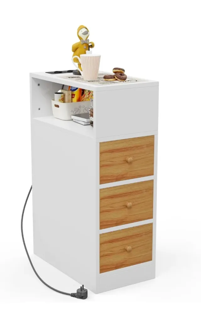 Mesita Noche Carga Blanca y Madera 70x45x25 NUEVO