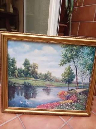 Cuadro paisaje marco dorado