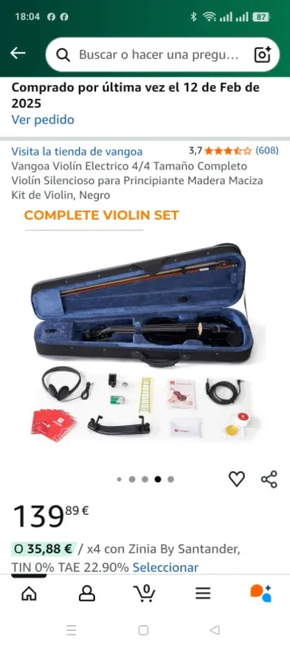 Violín Eléctrico Vangoa 4/4 Negro