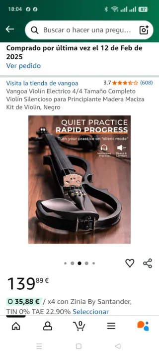 Violín Eléctrico Vangoa 4/4 Negro