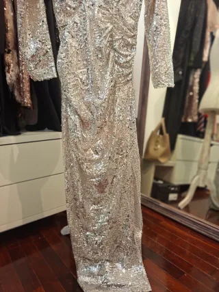 Vestido lentejuelas plateado Zara Talla XS