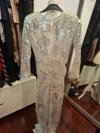 Vestido lentejuelas plateado Zara Talla XS