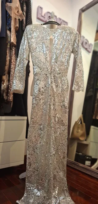 Vestido lentejuelas plateado Zara Talla XS