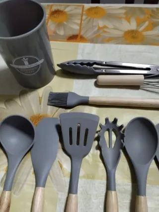 Set Utensili Cucina Silicone Grigio