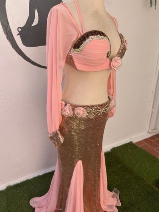 Traje Danza Oriental Dorado y Rosa