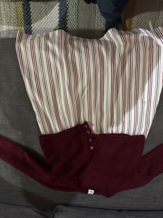 Vestido niña Gocco 5-6 años rayas y chaqueta grana