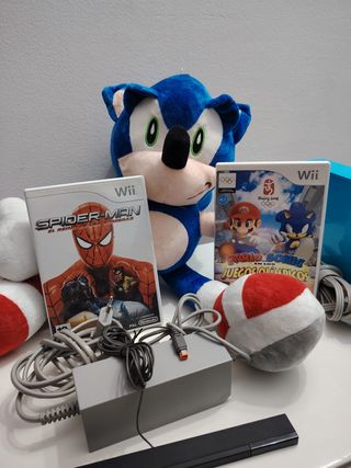 Wii Azul+Juegos Mario&Sonic y Spiderman Sin Mandos