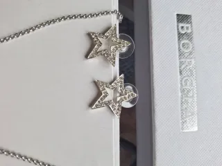 Collar y pendientes plata y negro Borgia