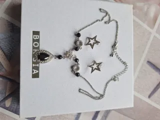 Collar y pendientes plata y negro Borgia