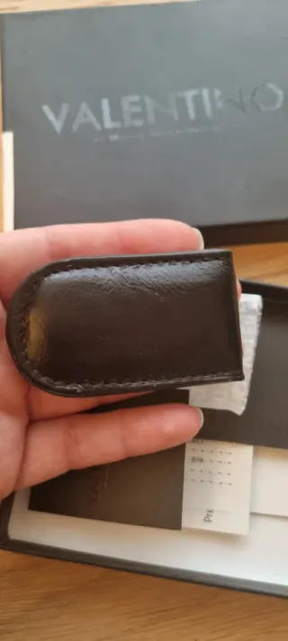 Fermasoldi magnetico Valentino in Vera Pelle Nero