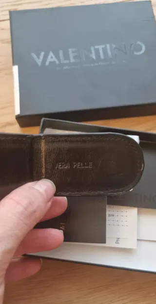 Fermasoldi magnetico Valentino in Vera Pelle Nero