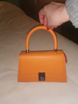Bolso naranja asa trenzada correa extraíble