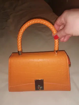 Bolso naranja asa trenzada correa extraíble