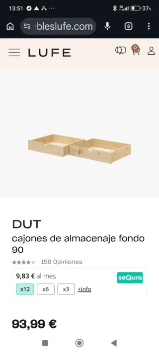 Cama individual de madera para colchón de 90cm.