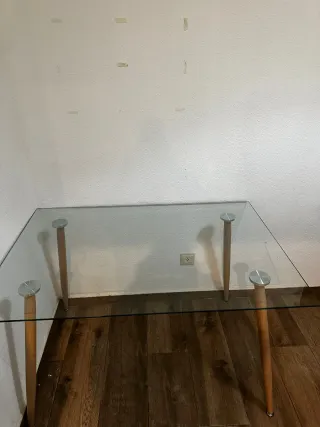 Mesa comedor cristal y madera