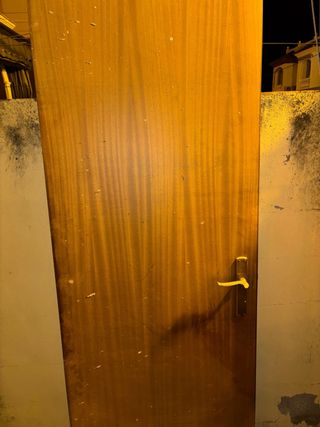 Puerta de madera con manilla dorada