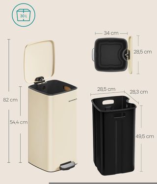 SONGMICS LTB593A02 Cubo de Basura de 30 Litros