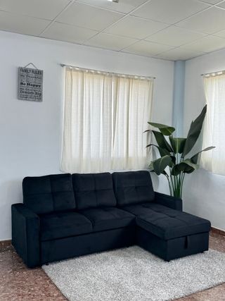 NUEVO Sofá Cama Arcón Negro Terciopelo