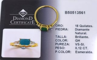 Anillo Tynel Oro 18k Esmeralda y Brillantes