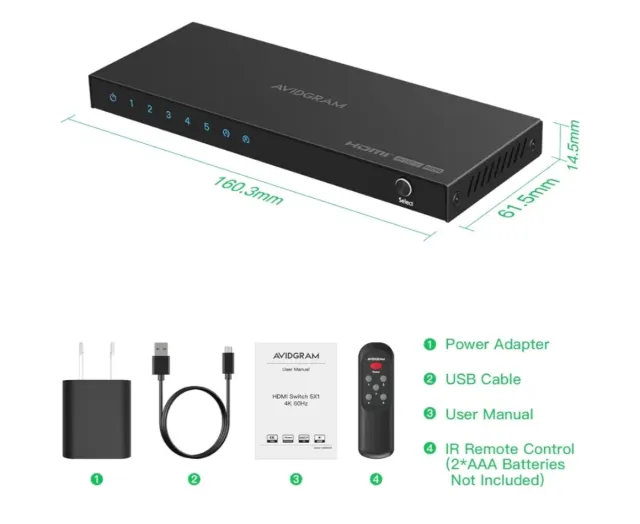 Conmutador HDMI AVIDGRAM 8K 60Hz 1x5
