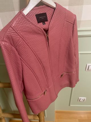 Cazadora Piel Rosa Cortefiel Talla L