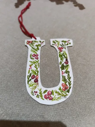 Letra U Navidad Acuarela Adorno