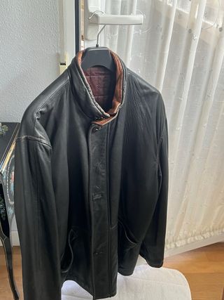 Chaquetón Piel Carlos Curiel Talla 60 Negro/Marrón