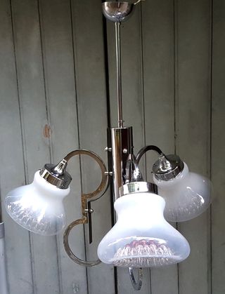 Lampadario Space Age 3 Luci Vetro Metallo