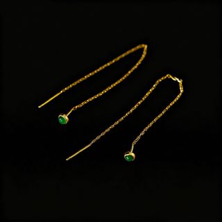 Pendientes Jade Hilo Plata 925 Baño Oro