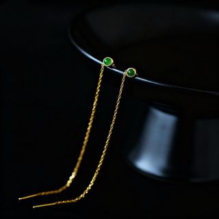 Pendientes Jade Hilo Plata 925 Baño Oro