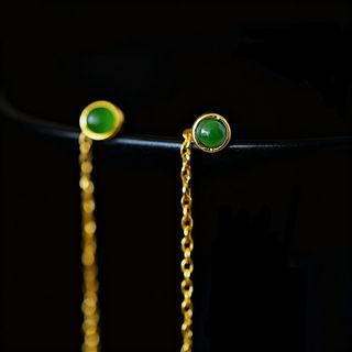 Pendientes Jade Hilo Plata 925 Baño Oro