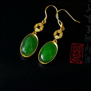 Pendientes Oro 14K y Plata 925 con Jade