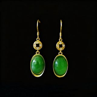 Pendientes Oro 14K y Plata 925 con Jade