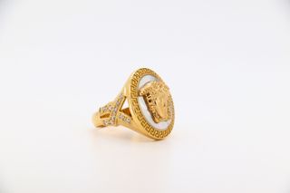 Anillo Versace Medusa Nacar Greca Circonitas Oro