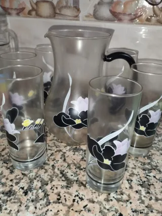 Juego Jarra y 6 Vasos Flores