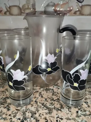 Juego Jarra y 6 Vasos Flores
